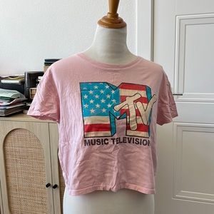 pink Crop cotton graphic tee MTV logo size M EUC